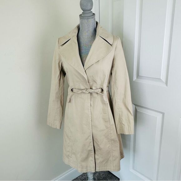 VIA SPIGA Classic Trench Coat SZ S Stone Lined Belted Pockets Vented Raincoat - Picture 10 of 16